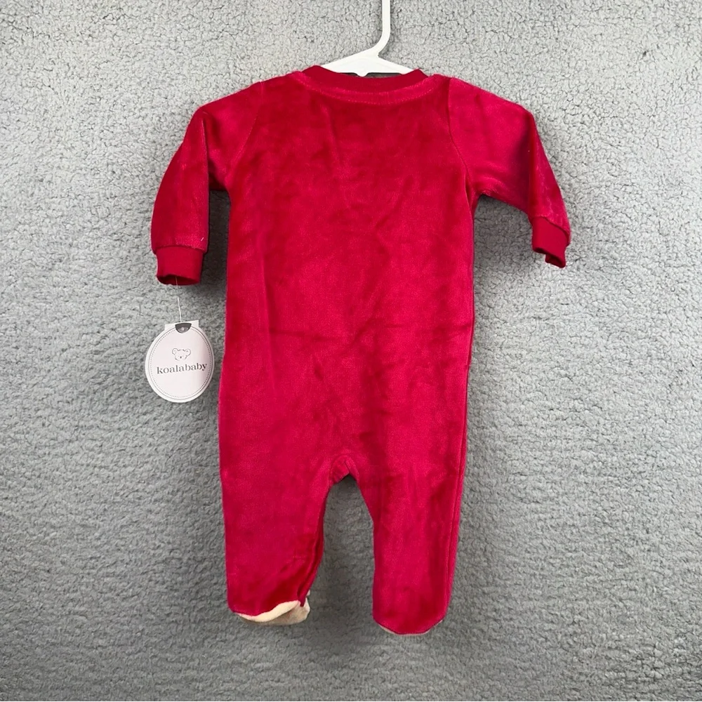 Koala Baby Girls 0-3 Months Red Berry Rouge Baby Girl Reindeer Footie Romper NWT